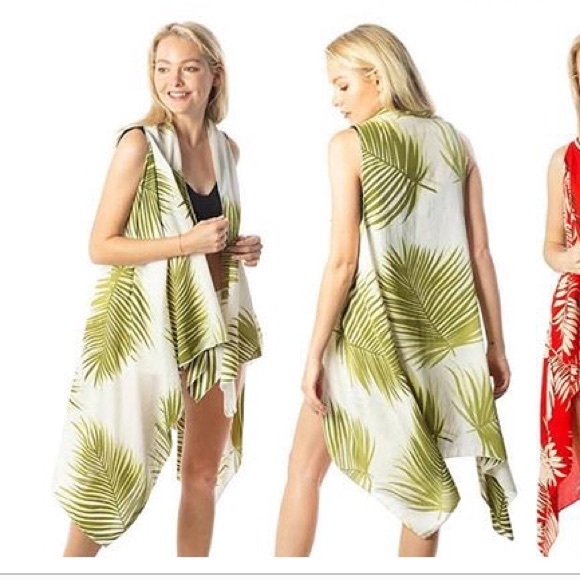NWT Tropical Leaf Long Kimono Vest - Festival Wear - Picture 4 of 7